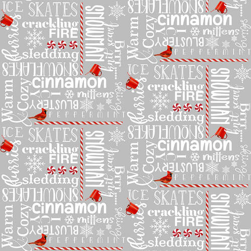Welcome Winter Words Gray Barb Tourtillotte Henry Glass Cotton Fabric