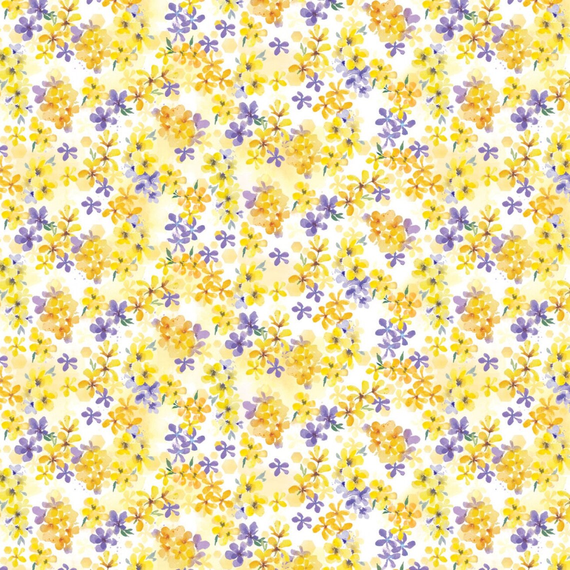 Welcome to our Hive Clusters of Yellow Purple Flowers Multi Courtney Morgenstern Camelot Cotton Fabric