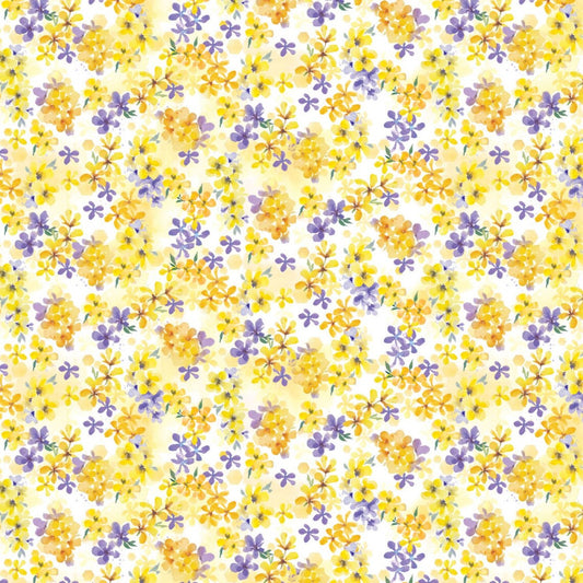 Welcome to our Hive Clusters of Yellow Purple Flowers Multi  Courtney Morgenstern Camelot Cotton Fabric