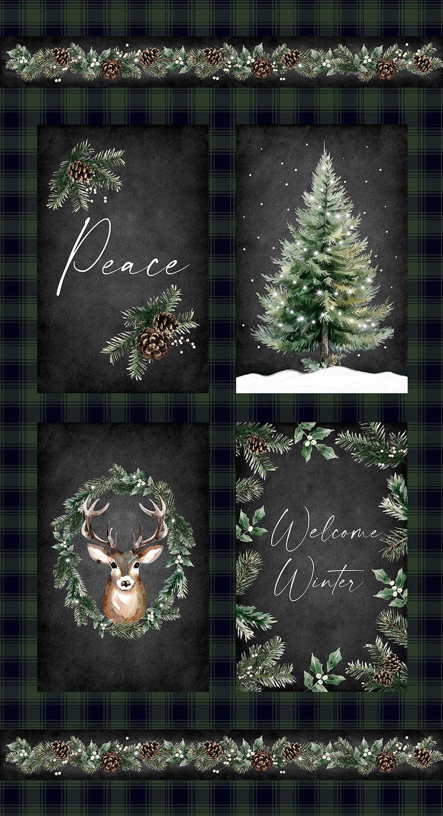 Welcome Winter Panel 24" Katie Hennagir Timeless Treasures Cotton Fabric TT-PANELK-CD4260-HUNTER