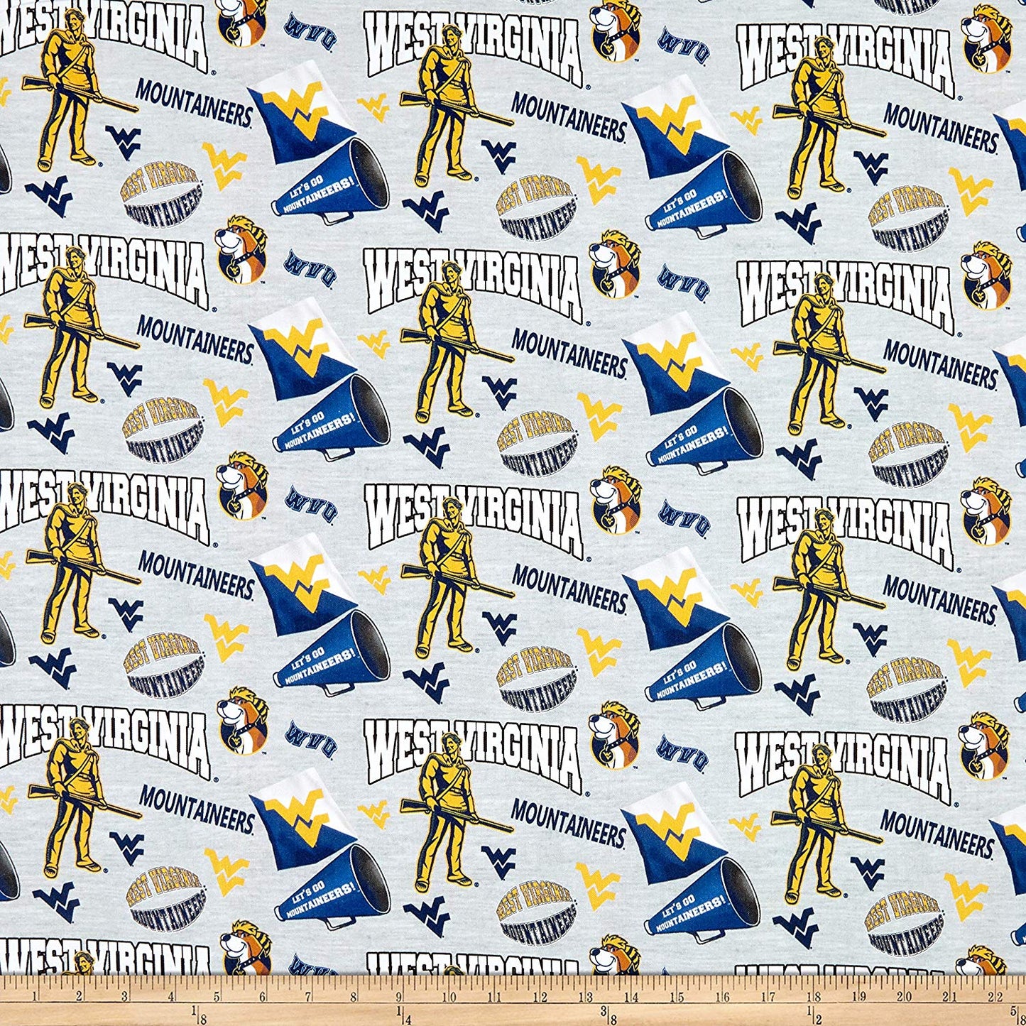 West Virginia Mountaineers NCAA College Heather Gray Collegiate Mascot Sykel Cotton Fabric WV-1164