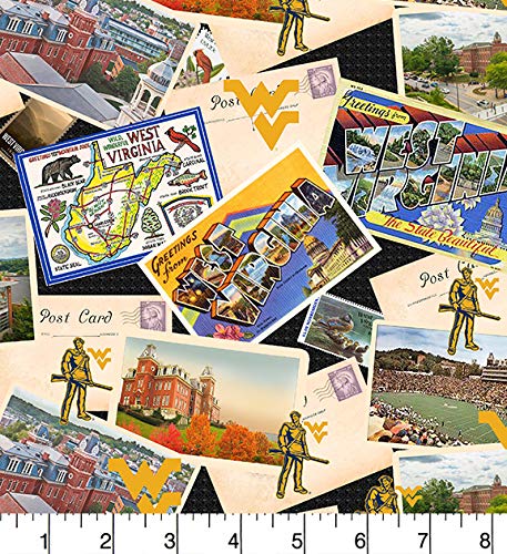 West Virginia Mountaineers NCAA College Scenic Postcard Sykel Cotton Fabric WV-1211