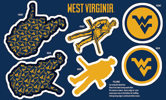 West Virginia Mountaineers NCAA Collegiate Pillow Project 36"x60" Sykel Polyester Minky Fabric SYK-WV-1359