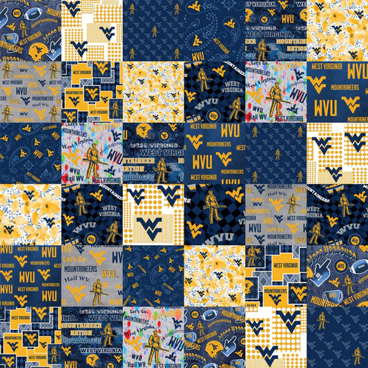West Virginia Mountaineers NCAA College Cheater Quilt 60" Sykel Cotton Fabric SYK-WV-1363