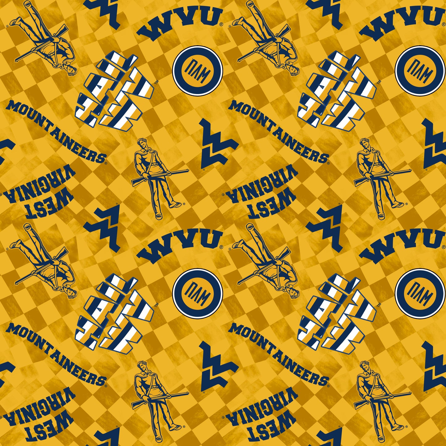 West Virginia Mountaineers NCAA College Checks Gold Sykel Enterprises Canvas Duck Cloth Cotton Fabric WV-1380-GOLD