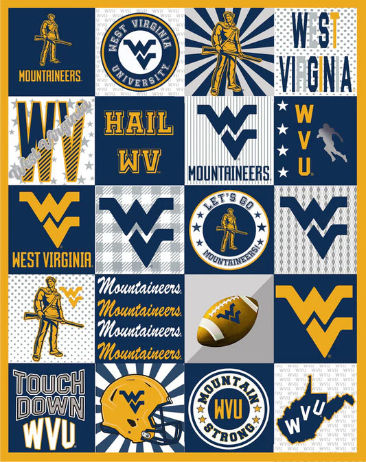 West Virginia Mountaineers NCAA Collegiate T-Shirt Panel 60" Sykel Polyester Minky Fabric SYK-WV-1362