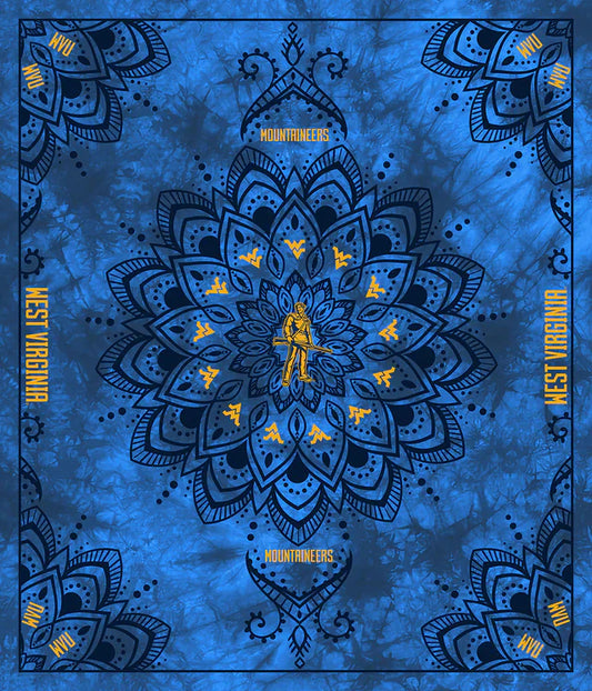 West Virginia Mountaineers NCAA Collegiate Tapestry Finished Panel 48"x56" Sykel Polyester Minky Fabric SYK-WV-1360