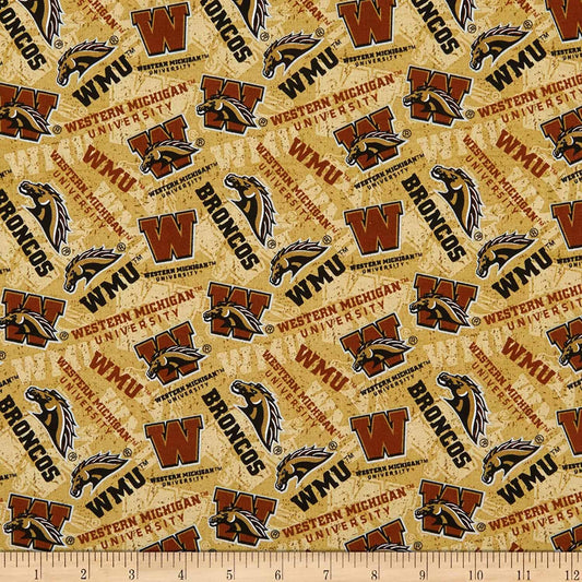 Western Michigan Broncos NCAA College Tone on Tone Sykel Cotton Fabric WMCHG-1178