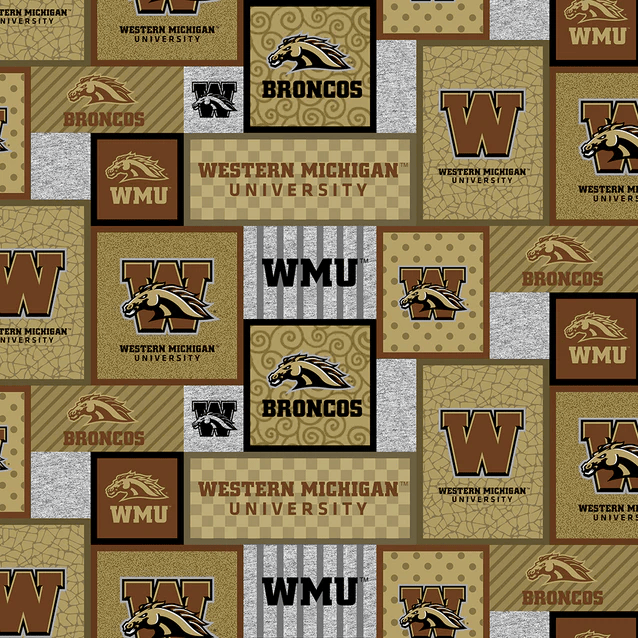 Western Michigan Broncos NCAA College Patch Sykel Enterprises Polyester Fleece Fabric WMCHG-1177 | US Fabric Shop