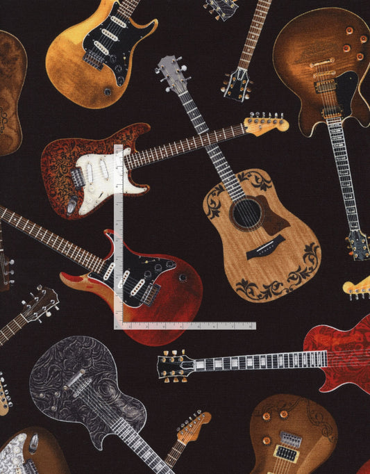 Western Tossed Guitars Black Timeless Treasures Cotton Fabric TT-WEST-CD1611-BLACK