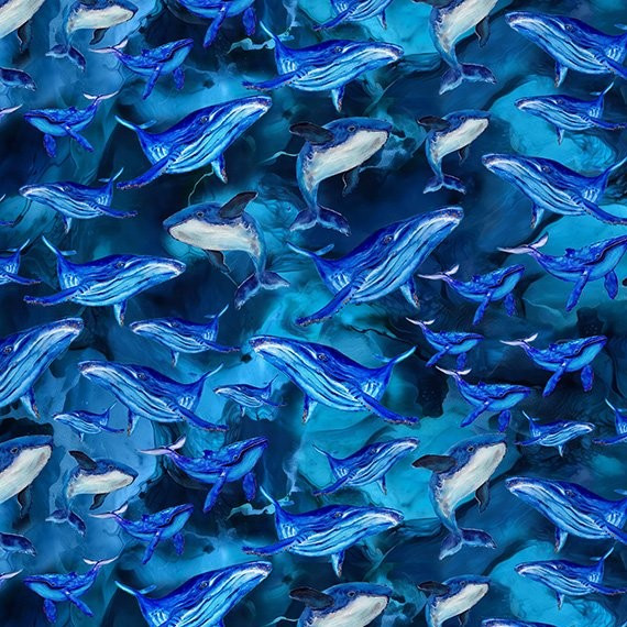 Whale Song Ocean Deep Blue Hoffman Fabrics Cotton Fabric HF-X5689-682