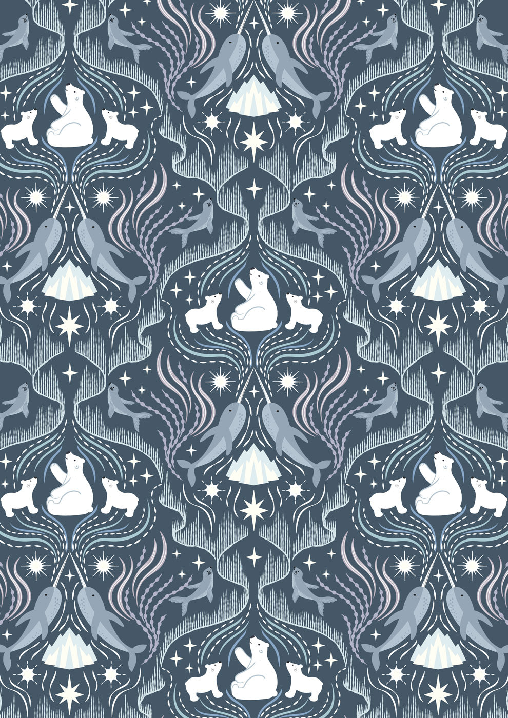 Where the Sky Dances Northern Lights Dark Blue Pearl Lewis and Irene Cotton Fabric LI-L63C