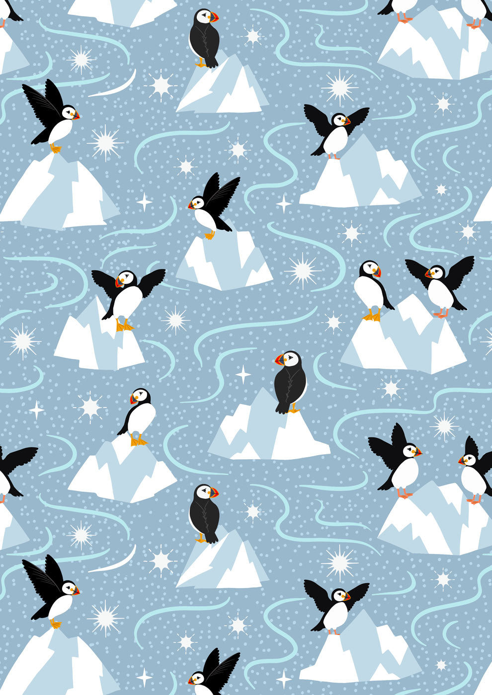 Where the Sky Dances Puffin Blue Gray Pearl Lewis and Irene Cotton Fabric LI-L65B