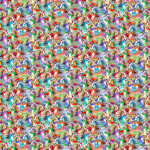 Whimsical West Horse Stampede Multi Connie Haley 3 Wishes Cotton Fabric