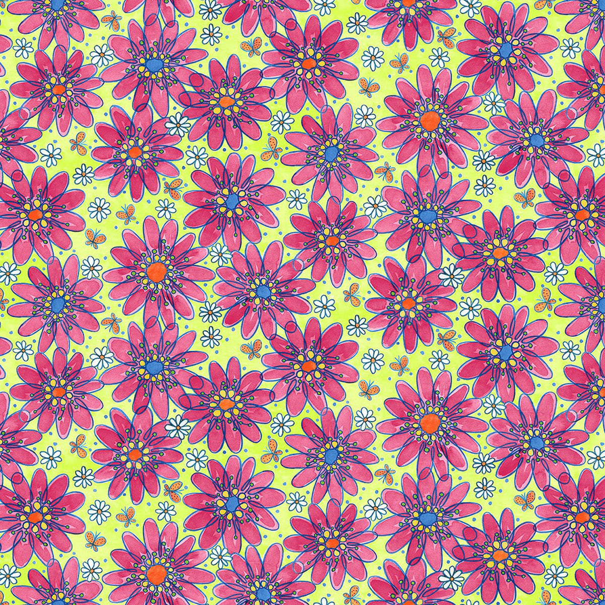 Whimsy Daisical II Large Daisies Green Keri Schneider Blank Quilting Cotton Fabric