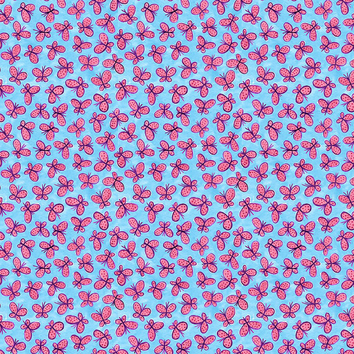 Whimsy Daisical II Tossed Butterflies Blue Keri Schneider Blank Quilting Cotton Fabric