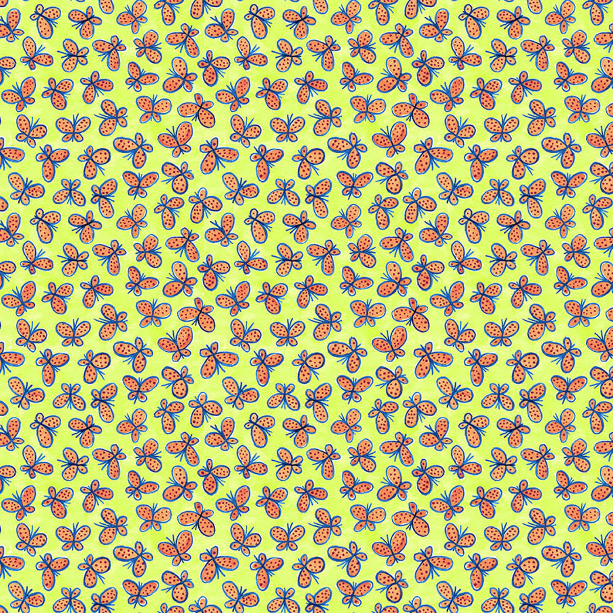 Whimsy Daisical II Tossed Butterflies Green Keri Schneider Blank Quilting Cotton Fabric
