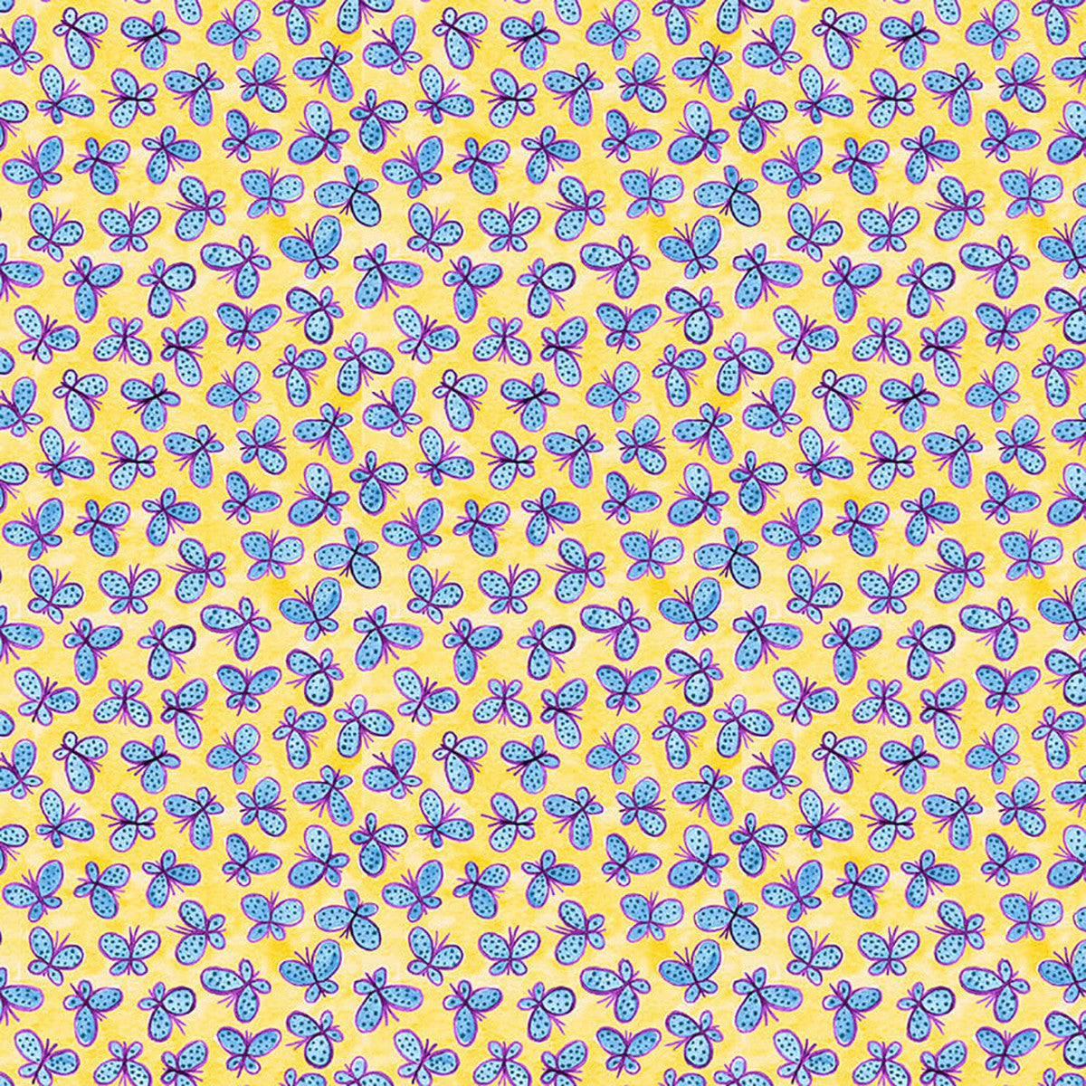 Whimsy Daisical II Tossed Butterflies Yellow Keri Schneider Blank Quilting Cotton Fabric