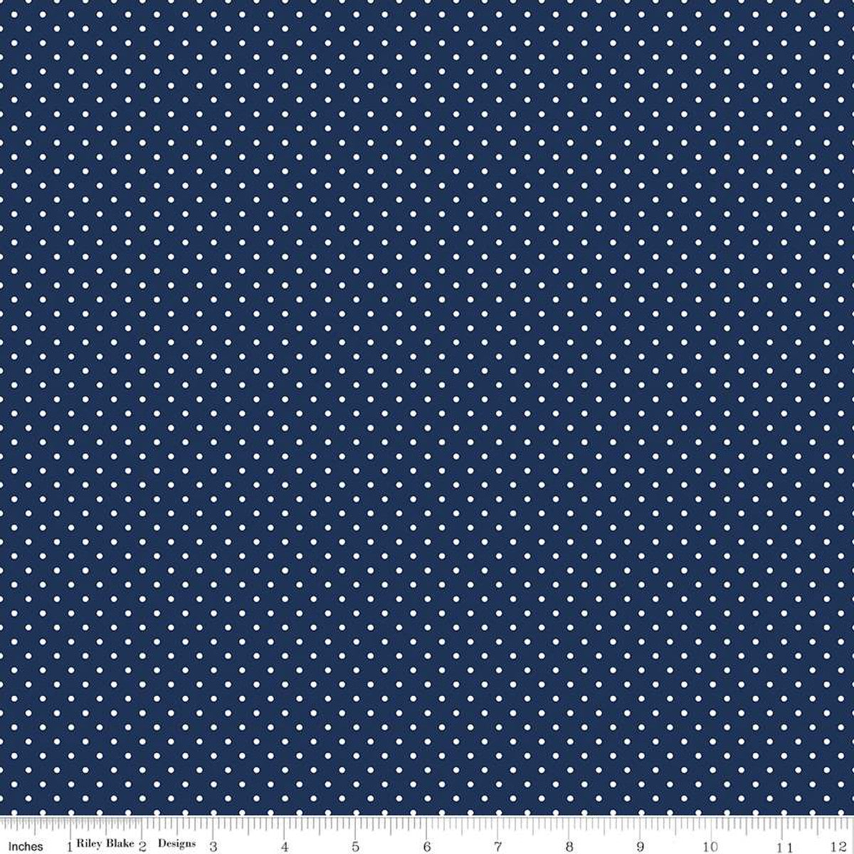White Swiss Dots Navy Blue The RBD Designers Riley Blake Designs Cotton Fabric RB-C670-21-NAVY