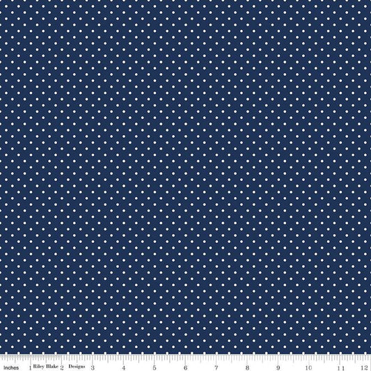 White Swiss Dots Navy Blue The RBD Designers Riley Blake Designs Cotton Fabric RB-C670-21-NAVY
