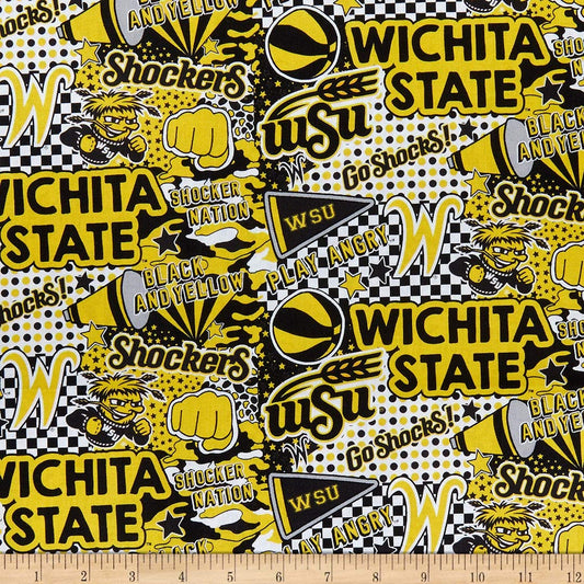 Wichita State Shockers NCAA College Popart Graffiti Sykel Cotton Fabric WIS-1165