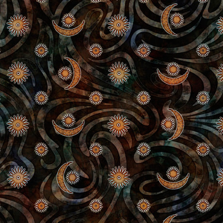 Wicked Sun and Moon Toss Black Dan Morris Quilting Treasures Cotton Fabric
