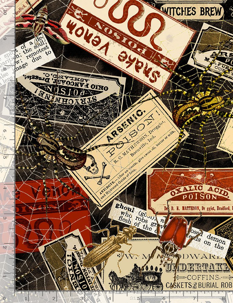 Wicked Witches Labels Poison Acid Timeless Treasures Cotton Fabric TT C8638 Multi