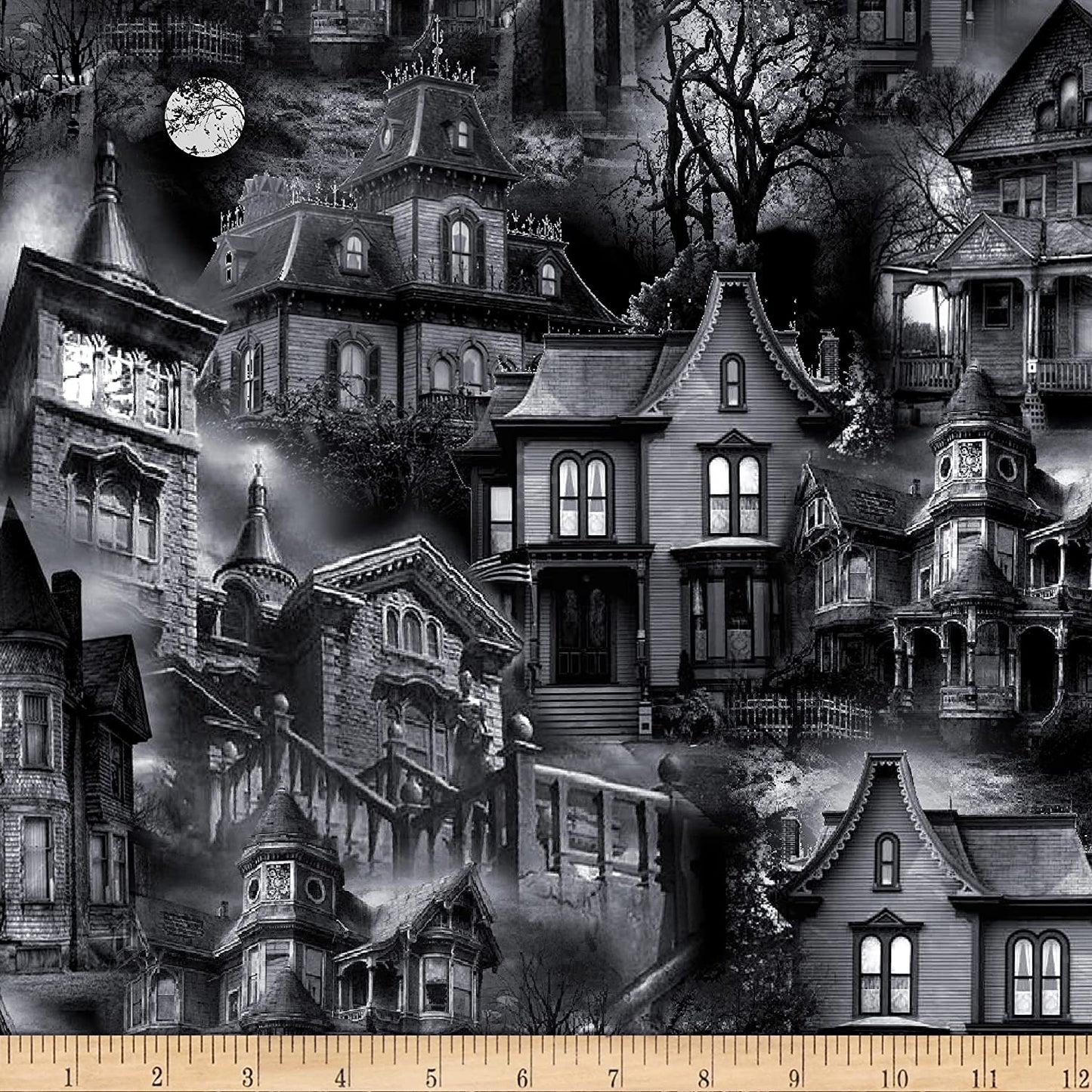 Wicked Eve Haunted Houses Halloween Black Timeless Treasures Cotton Fabric