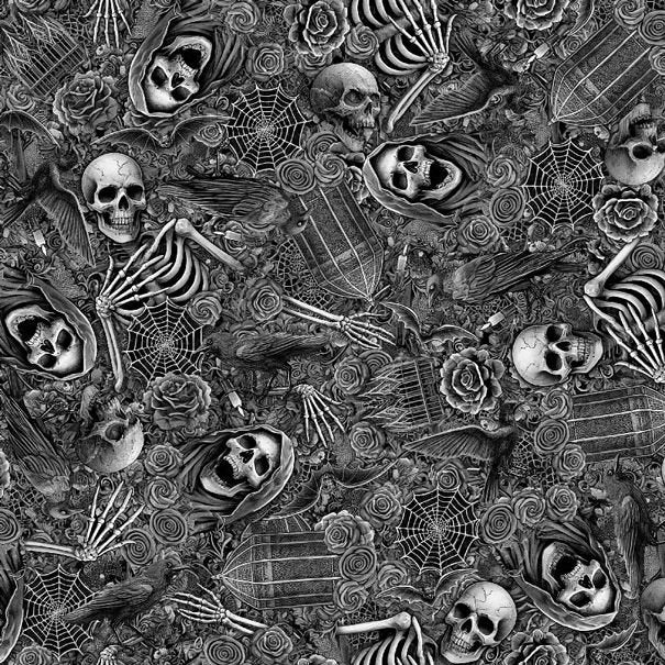 Wicked Willow Gothic Halloween Motifs Charcoal Gray Timeless Treasures Cotton Fabric TT-WICKED-CD4140-CHARCOAL