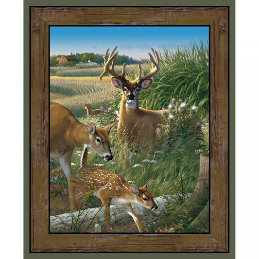 Wild Wings Feast the Valley Deer Wall Panel 36" Green Springs Creative wide Cotton Fabric SC-66450