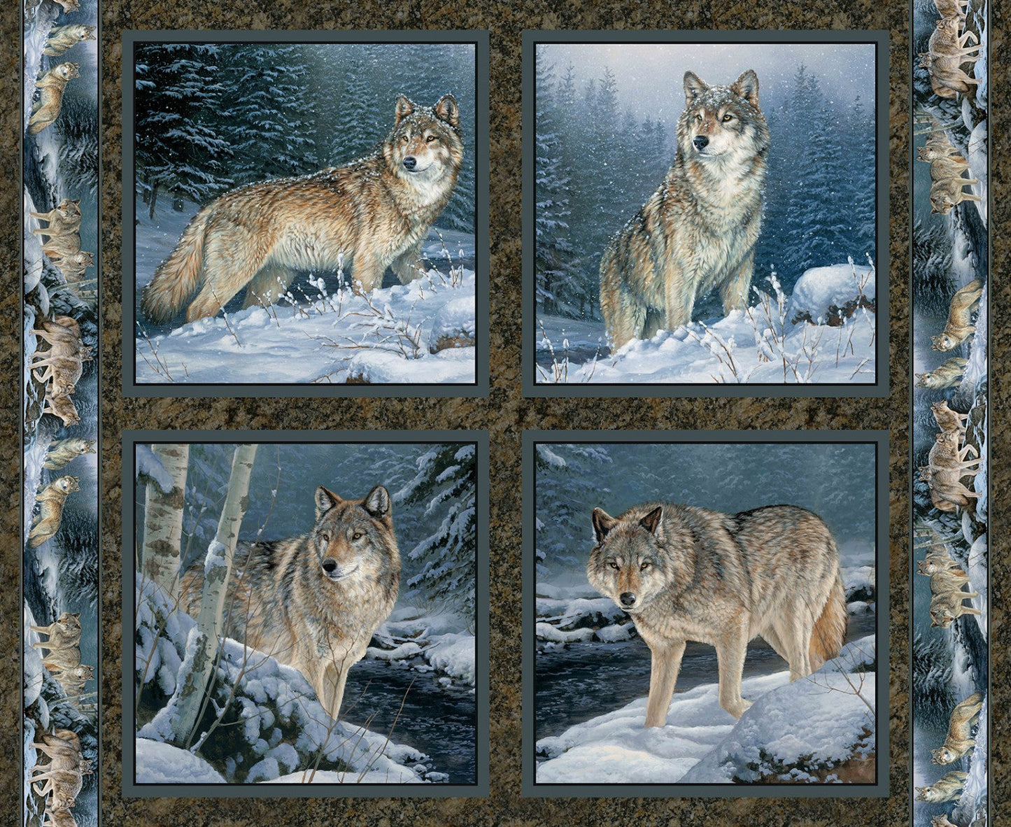 Wild Wings Contemplation Wolf Wolves the Snow Pillow Panel 36" Springs Creative Cotton Fabric