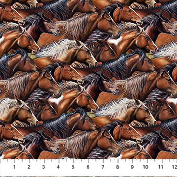 Wild and Free Horse Head Brown Multi Rick Unger Northcott Cotton Fabric NC-DP27603-36