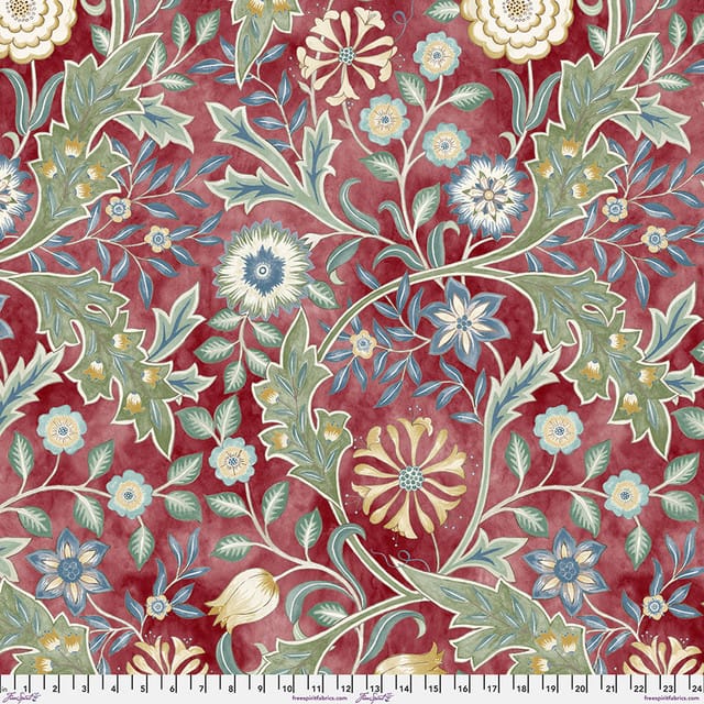 Wilhelmina 108" Wide Back Crimson The Original Morris & Co. Free Spirit Cotton Fabric FS-QBWM010.CRIMSON | US Fabric Shop