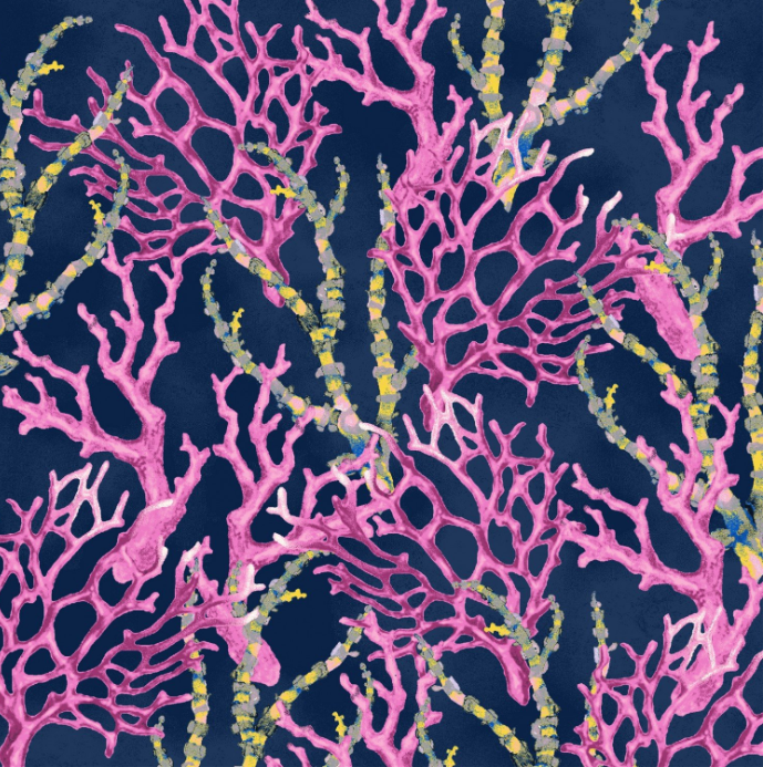 Windham Fabric Coral Reef Magenta Seahorses Cotton Fabric WF-42667-3
