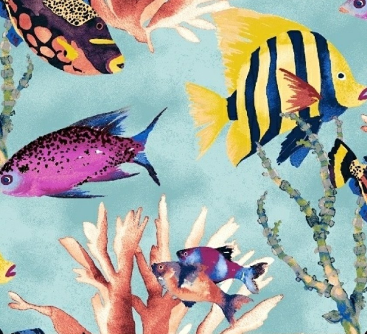 Coral Reef Aqua Windham Fabric Cotton Fabric WF 42666-1