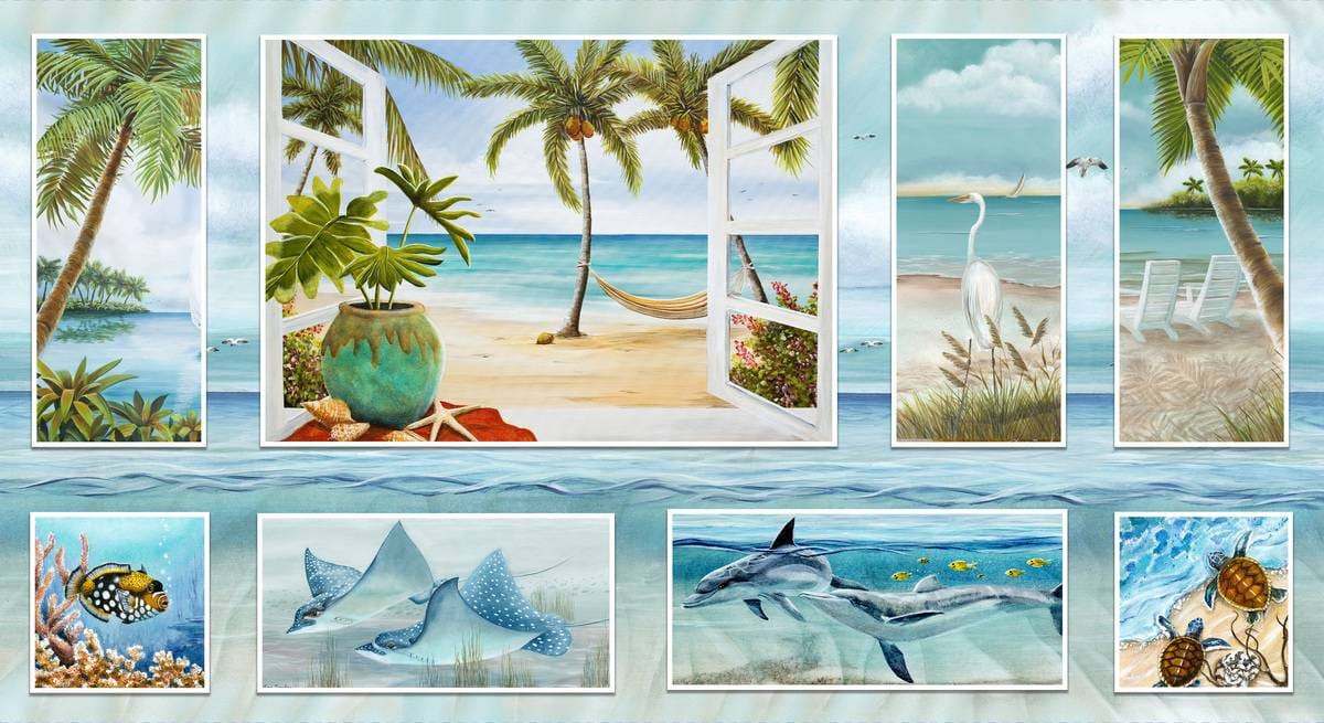 Window to Paradise Block Panel 24" Lisa Sparling Henry Glass Cotton Fabric HG-2335B-11 | US Fabric Shop
