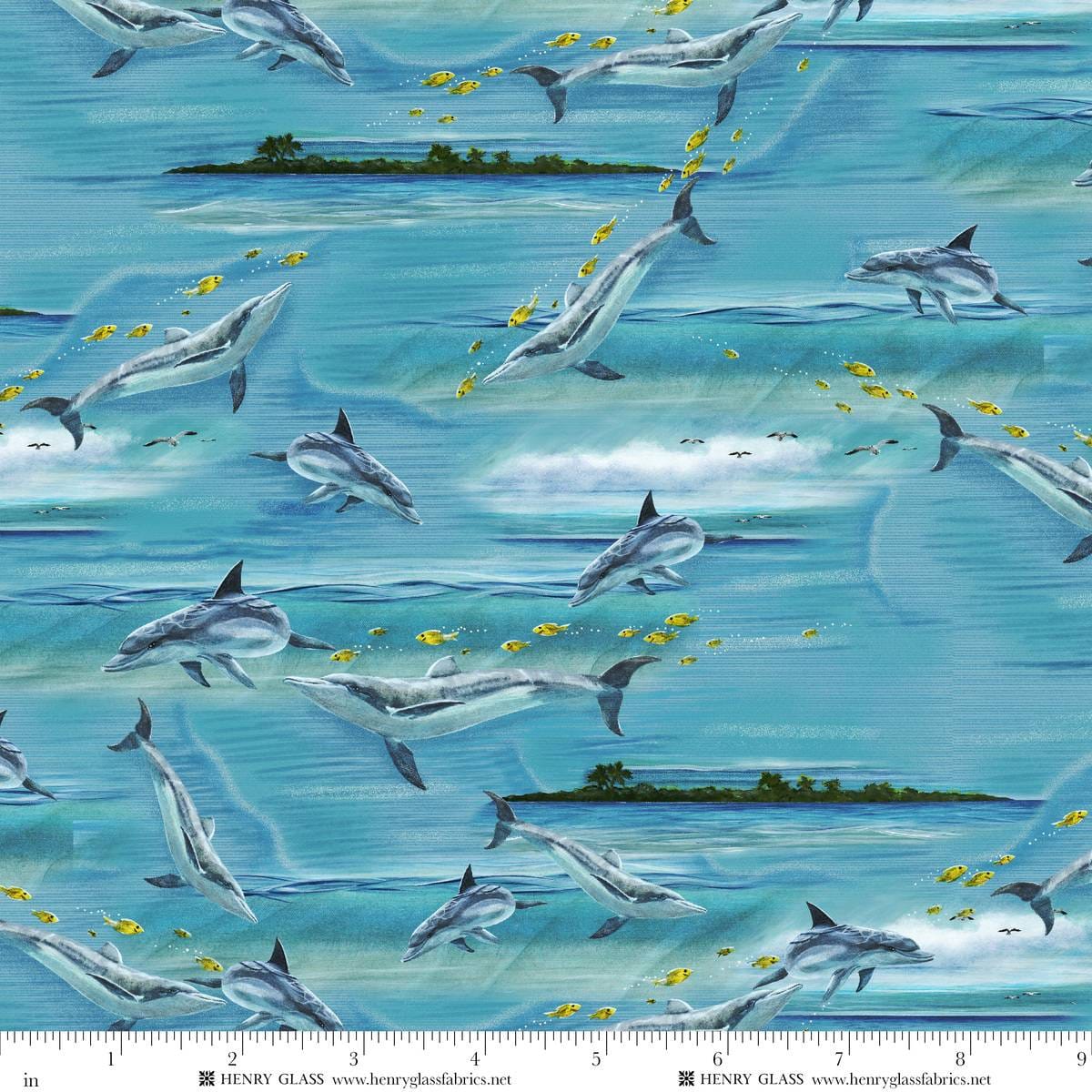 Window to Paradise Dolphins Bay Blue Lisa Sparling Henry Glass Cotton Fabric HG-2332-17 | US Fabric Shop