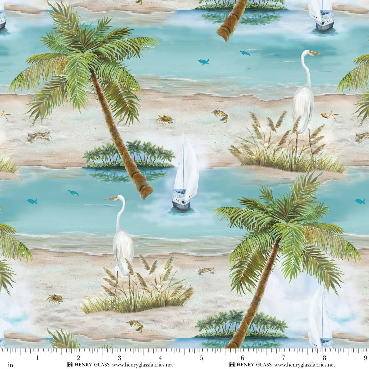 Window to Paradise Scenic Island Sand Beige Lisa Sparling Henry Glass Cotton Fabric HG-2331-31 | US Fabric Shop