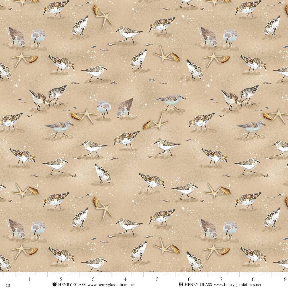 Window to Paradise Shorebirds Sand Beige Lisa Sparling Henry Glass Cotton Fabric HG-2327-31 | US Fabric Shop