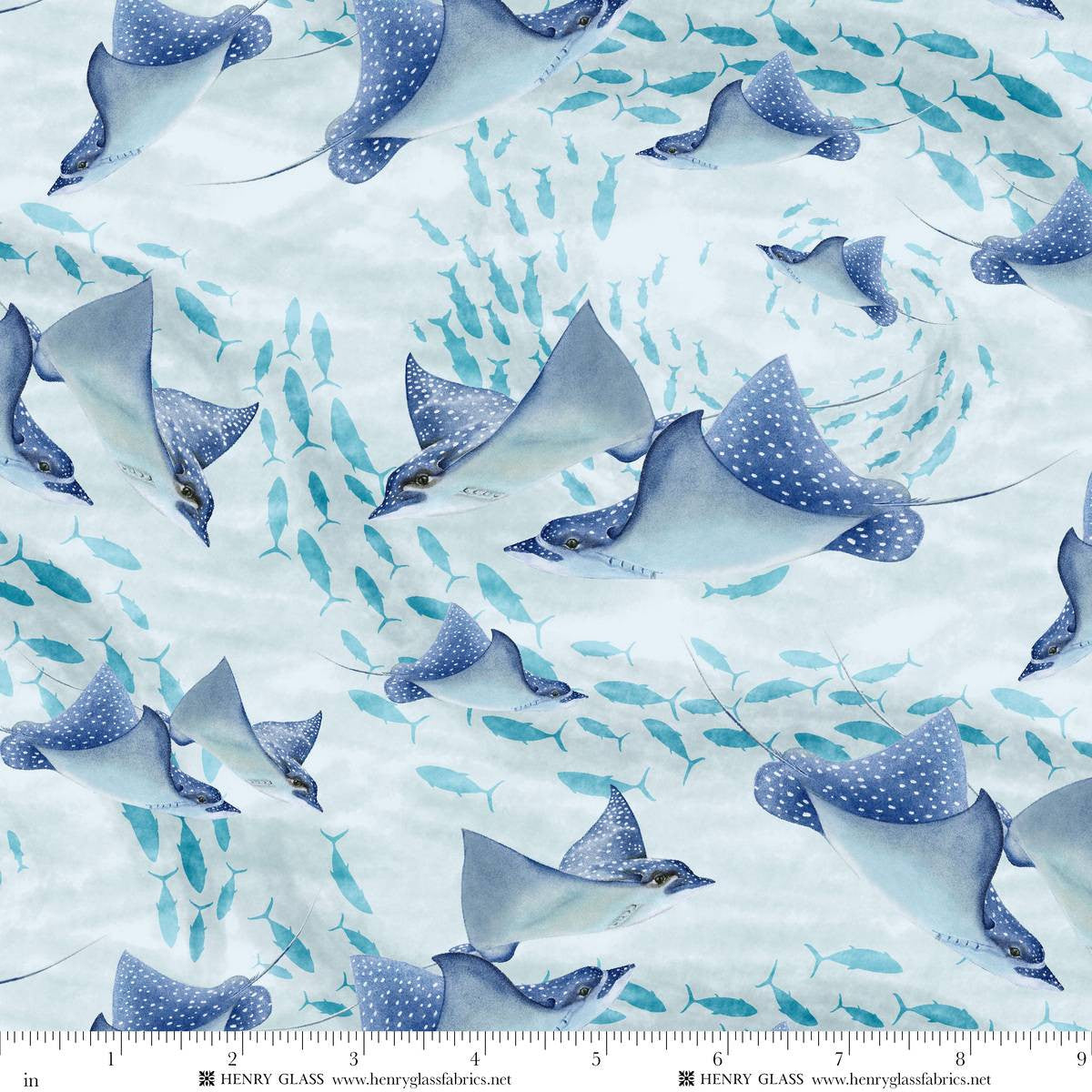 Window to Paradise Spotted Eagle Rays Bay Blue Lisa Sparling Henry Glass Cotton Fabric HG-2333-11