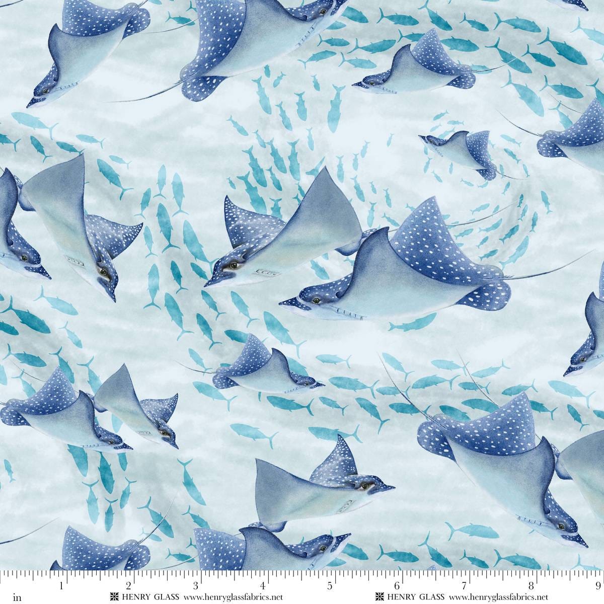 Window to Paradise Spotted Eagle Rays Bay Blue Lisa Sparling Henry Glass Cotton Fabric HG-2333-11 | US Fabric Shop