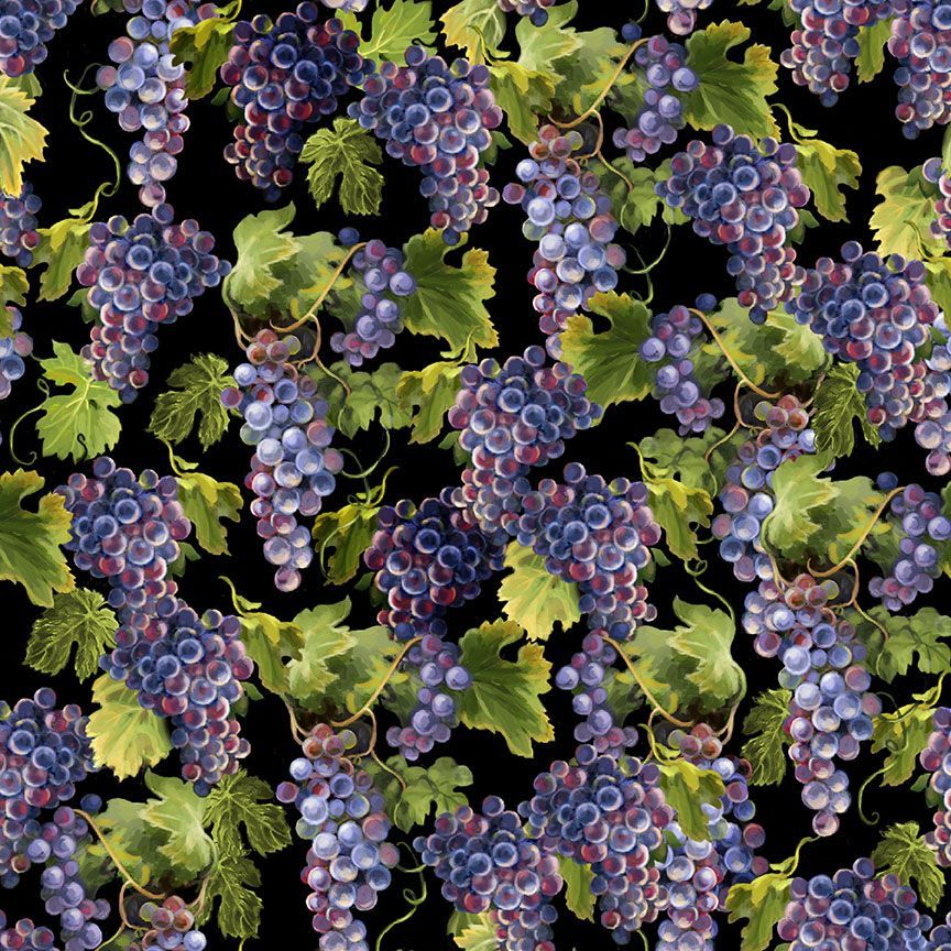 Wine Country Grape Vines Black Dona Gilsinger Timeless Treasures Cotton Fabric TT-DONA-CD3013-BLACK