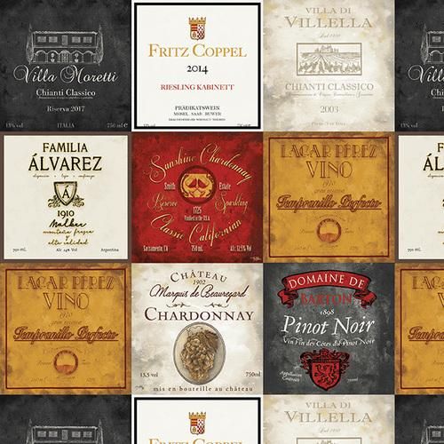 Wine Night Labels Grey Mary Beth Baker Henry Glass Cotton Fabric