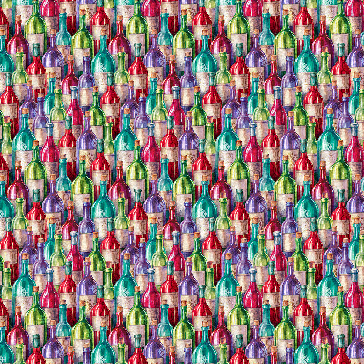 Wine O' Clock Bottled Up Color Multi Courtney Morgenstern 3 Wishes Cotton Fabric 3W-24577-MULTI
