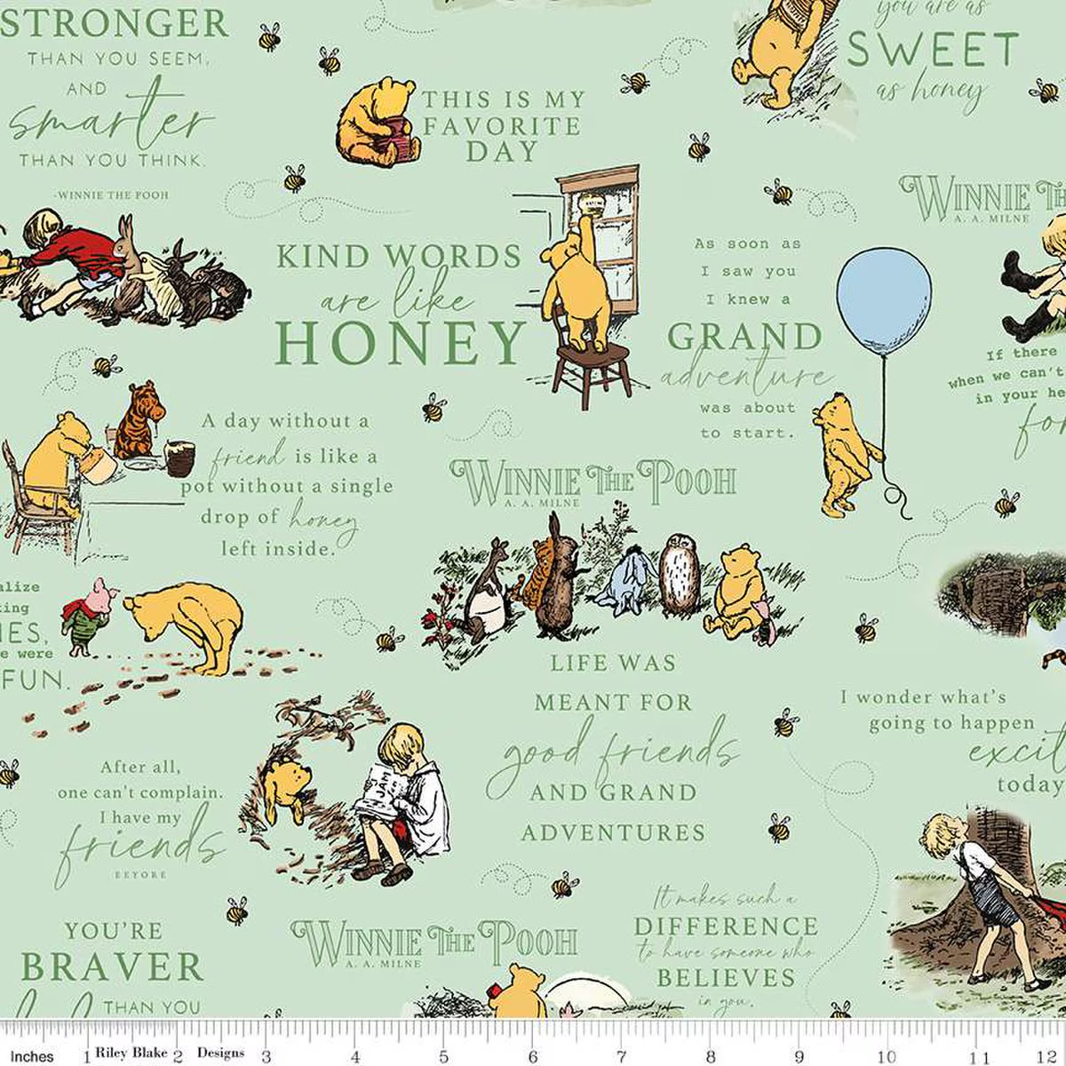Winnie the Pooh Main Green Echo Park Riley Blake Designs Cotton Fabric RB-C17000-GREEN