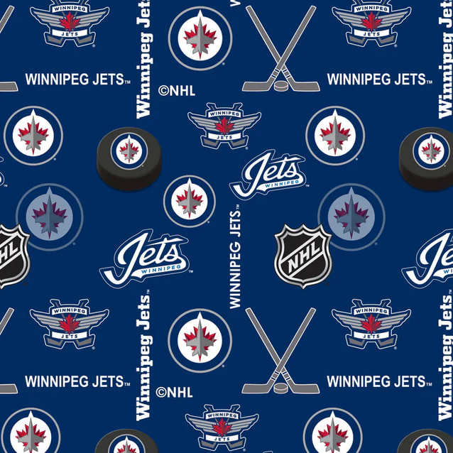 Winnipeg Jets NHL Hockey Allover Sykel Enterprises Polyester Fleece Fabric NHL-1385-JET