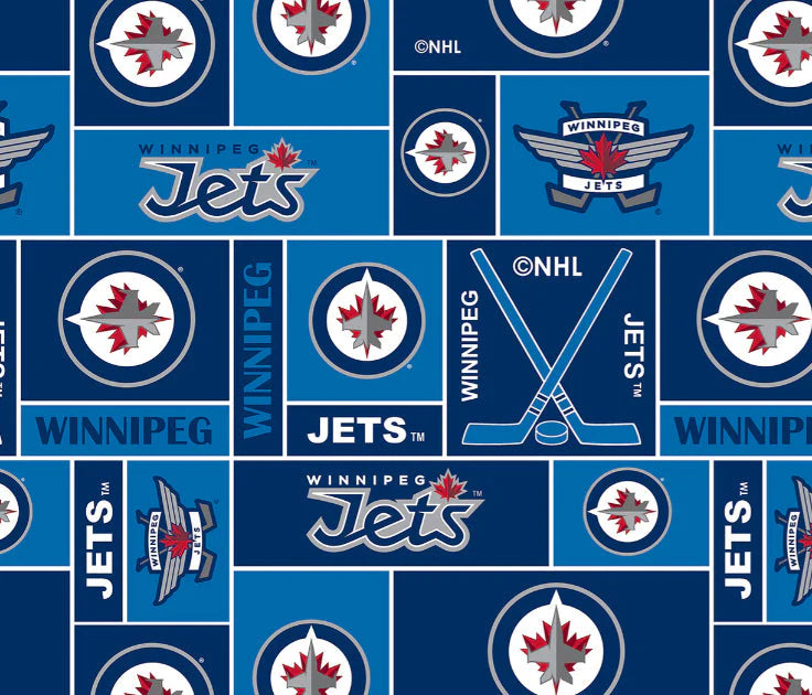 Winnipeg Jets NHL Hockey Geometric Sykel Enterprises Polyester FLEECE Fabric NHL-012-JET