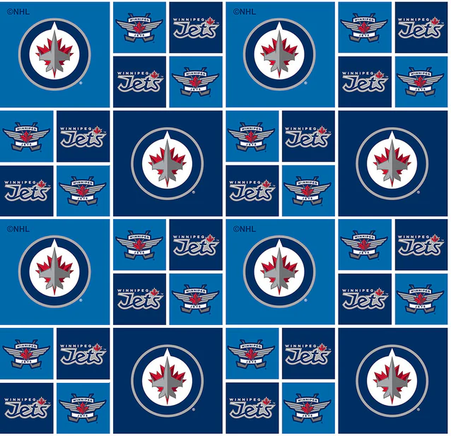 Winnipeg Jets NHL Hockey Geometric Block Sykel Enterprises Cotton Fabric NHL-020-JET