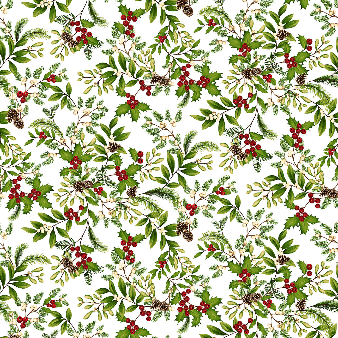 Winter Garden Holly and Mistletoe Cream Color Principle Henry Glass Cotton Fabric