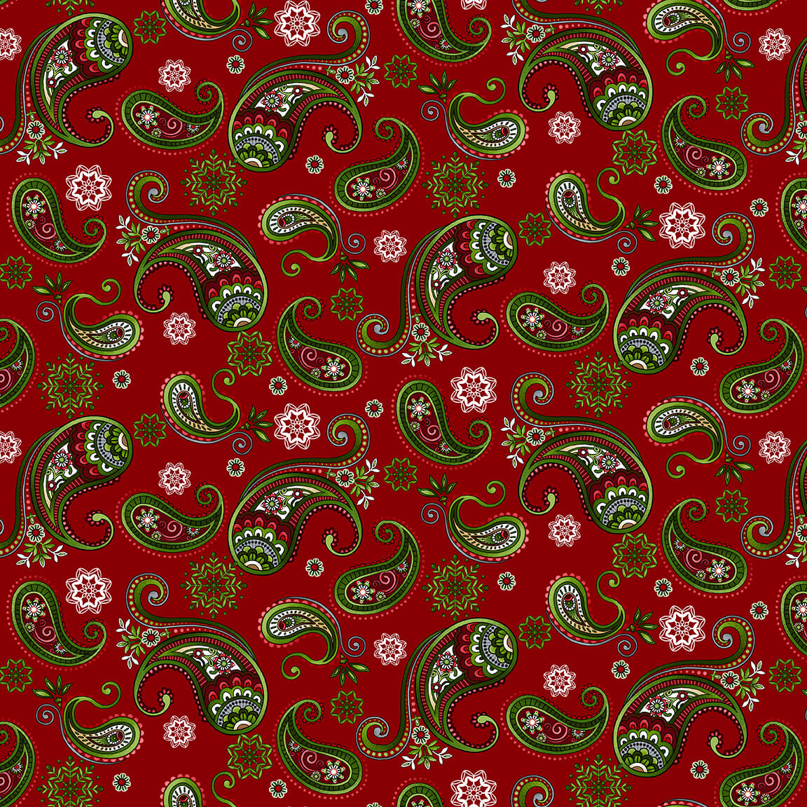 Winter Garden Winter Paisley Red Color Principle Henry Glass Cotton Fabric